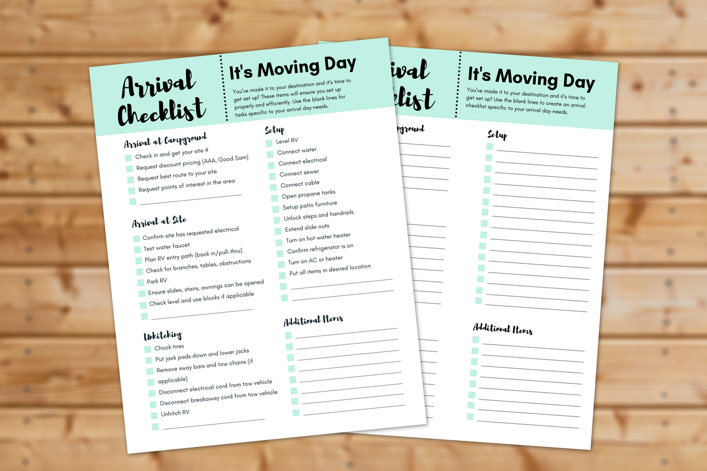 RV Arrival Checklist || 2 Pages