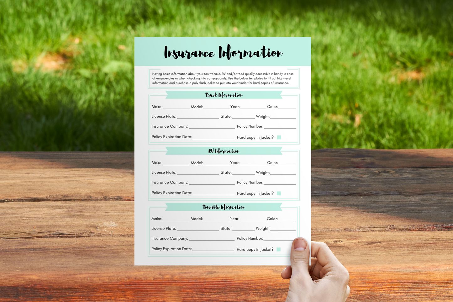 Insurance Information Worksheet