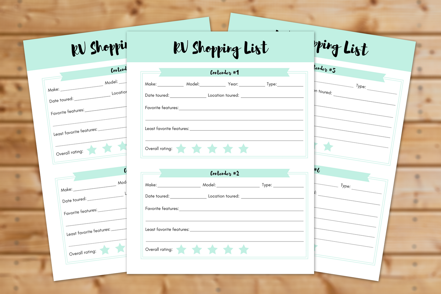 RV Shopping Comparison List || 3 Pages